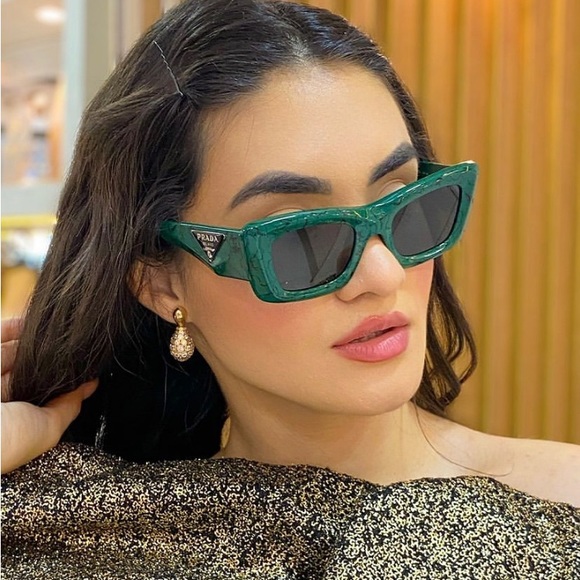 New- Prada PR13ZSF Green Marble Dark Grey Sunglasses - Picture 10 of 17